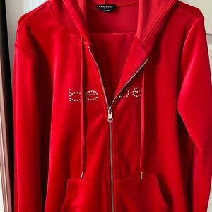 BEBE LOGO VELOUR ZIP UP JACKET Sz L